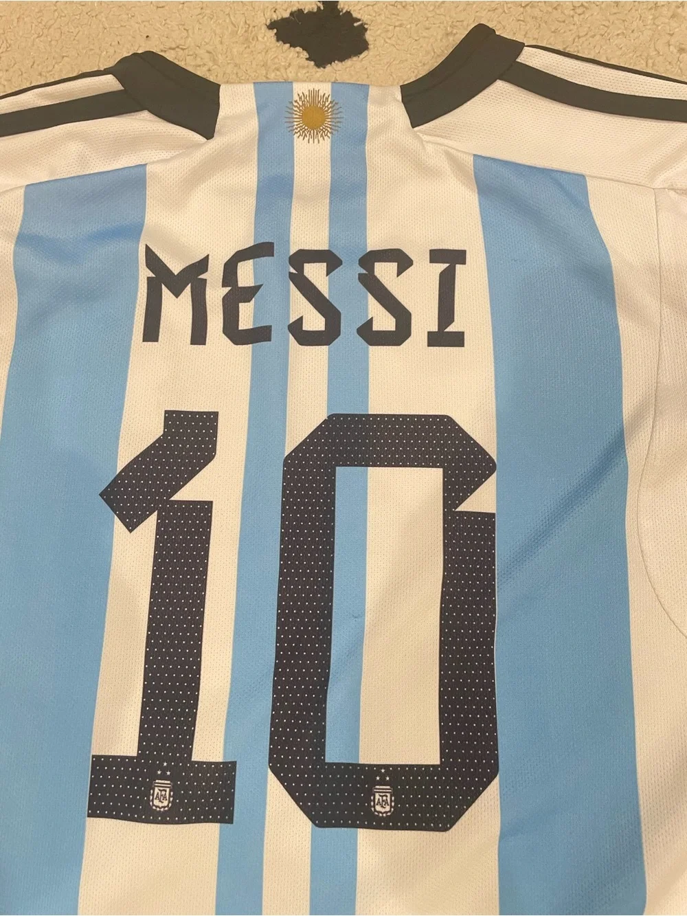 adidas Kids Blue & White Striped Soccer Jersey with Black Shorts